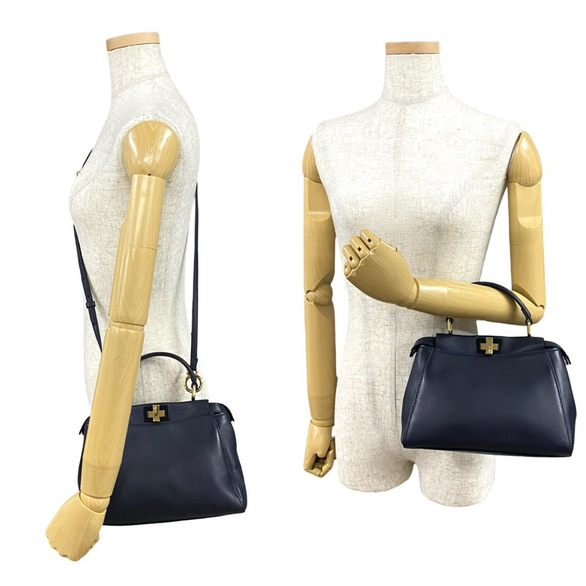 Fendi Shoulder Bag Peekaboo Women Leather Navy Mini
