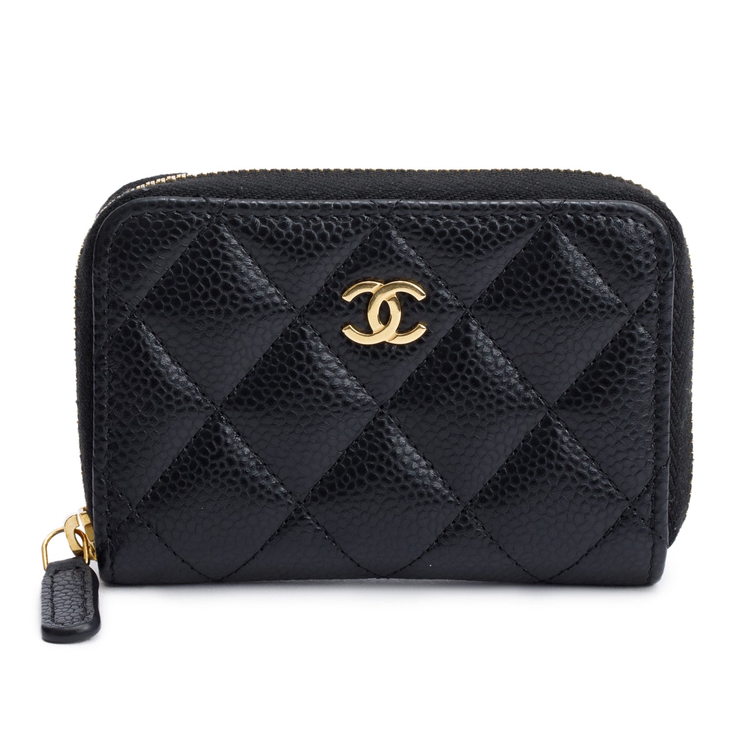 Chanel Caviar Classic Zipped Coin Purse Leather Black Wallet Case Coin Purse