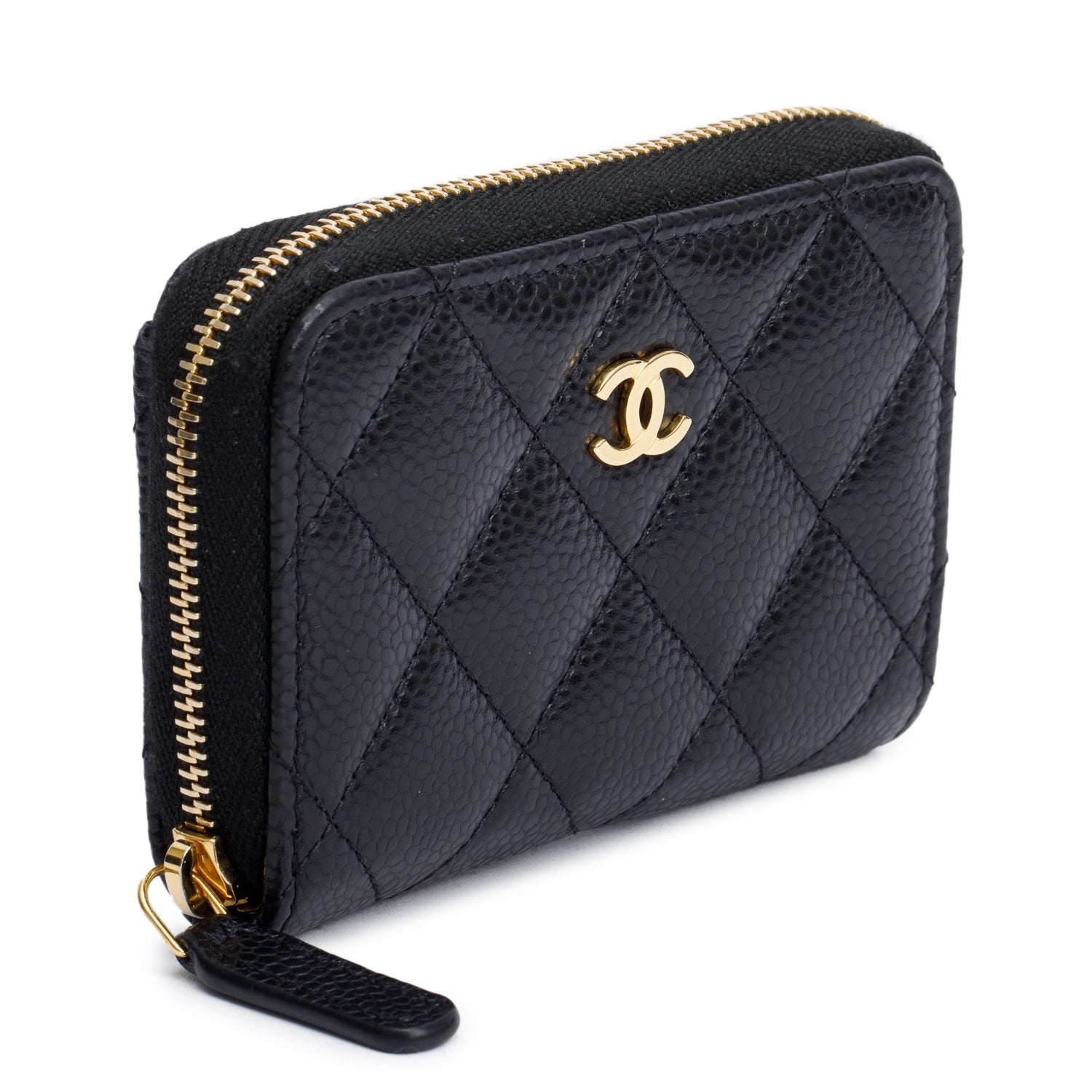 Chanel Caviar Classic Zipped Coin Purse Leather Black Wallet Case Coin Purse