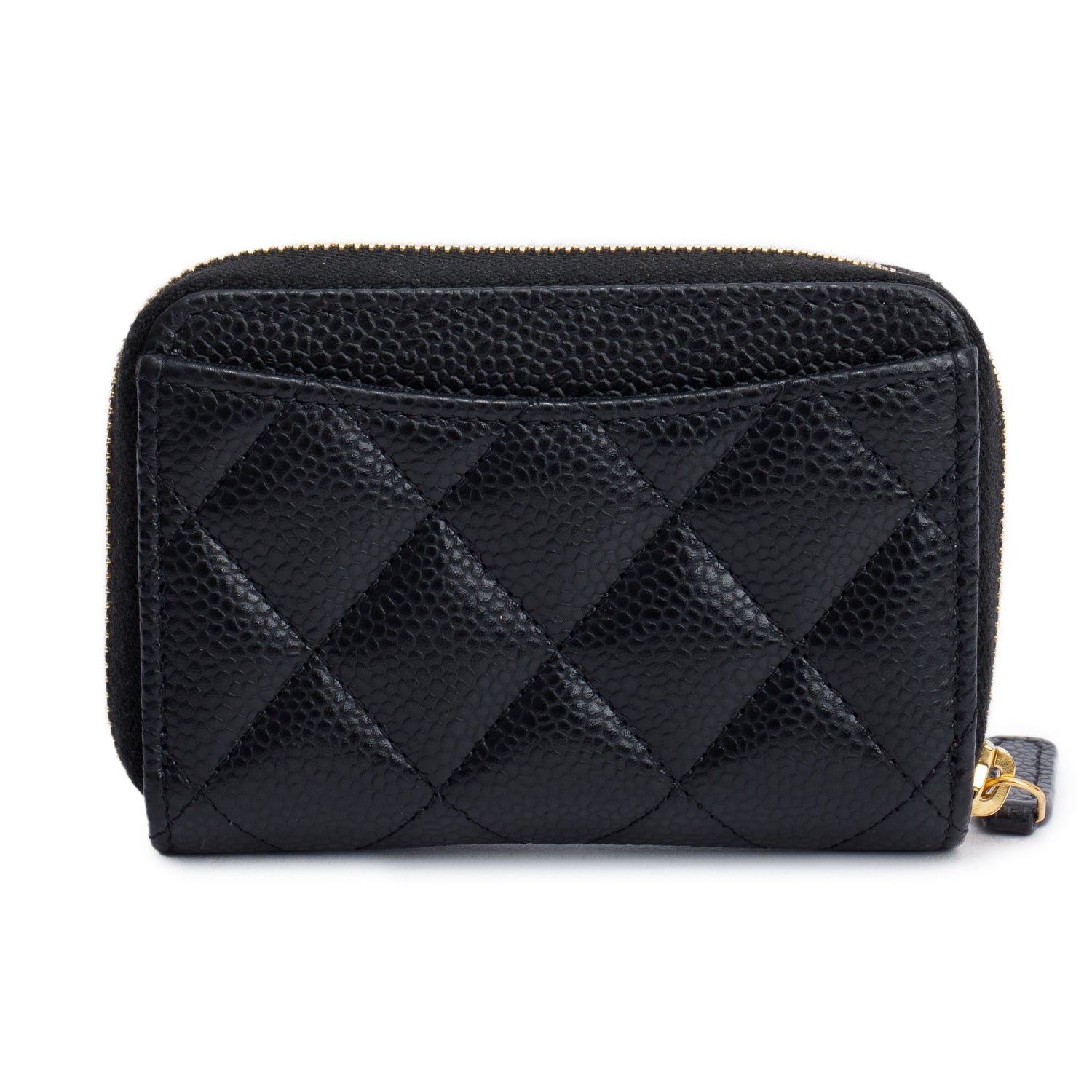 Chanel Caviar Classic Zipped Coin Purse Leather Black Wallet Case Coin Purse