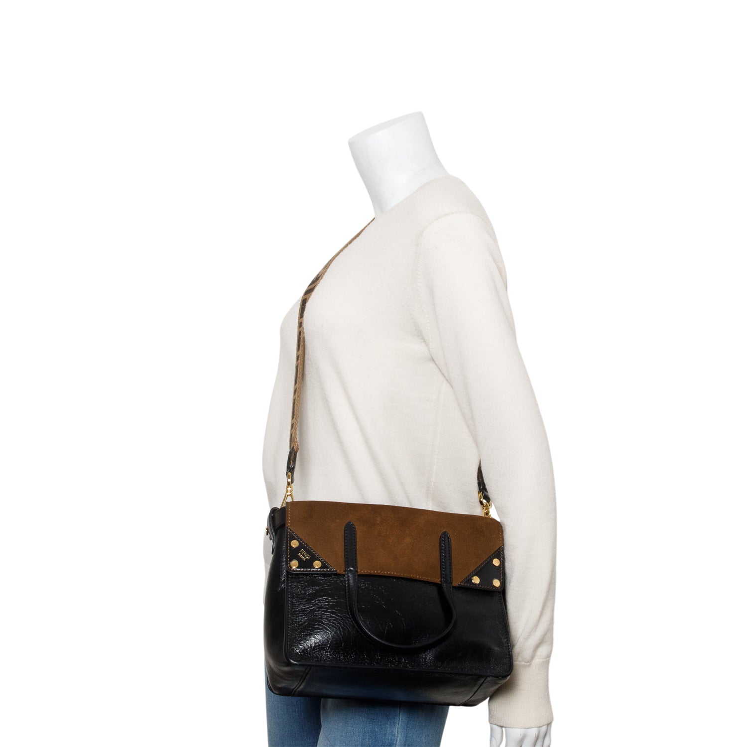 Fendi Brown Ff Small Flip Bag Leather Suede Travel Bag