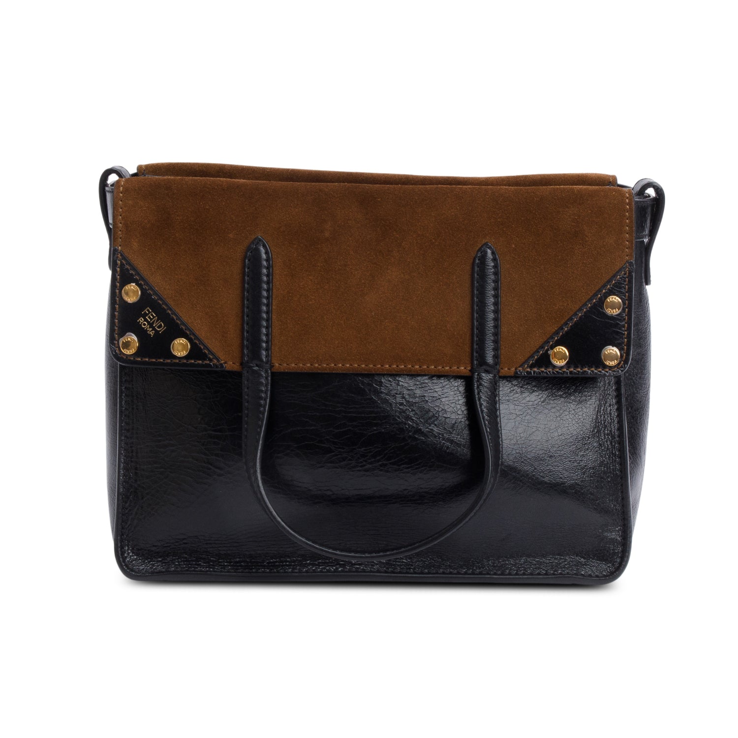 Fendi Brown Ff Small Flip Bag Leather Suede Travel Bag
