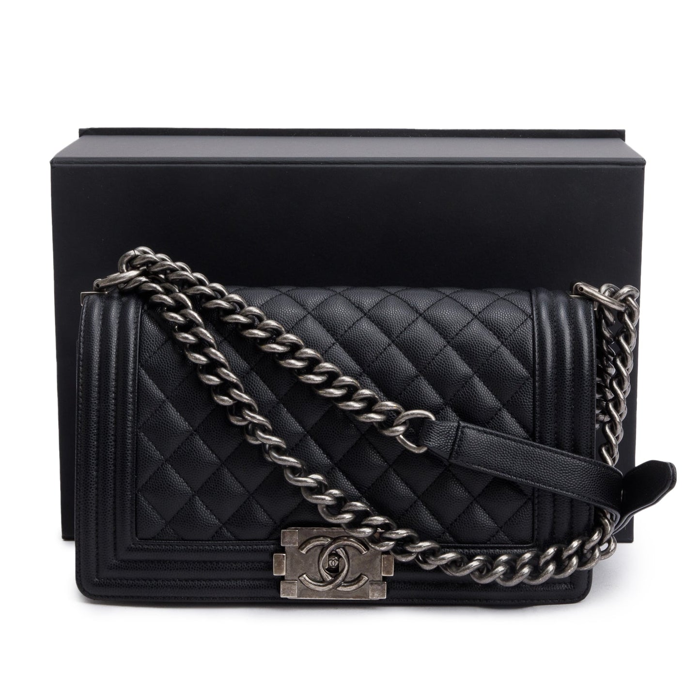 Chanel Quilted Caviar Boy Leather Black Travel Bag 4