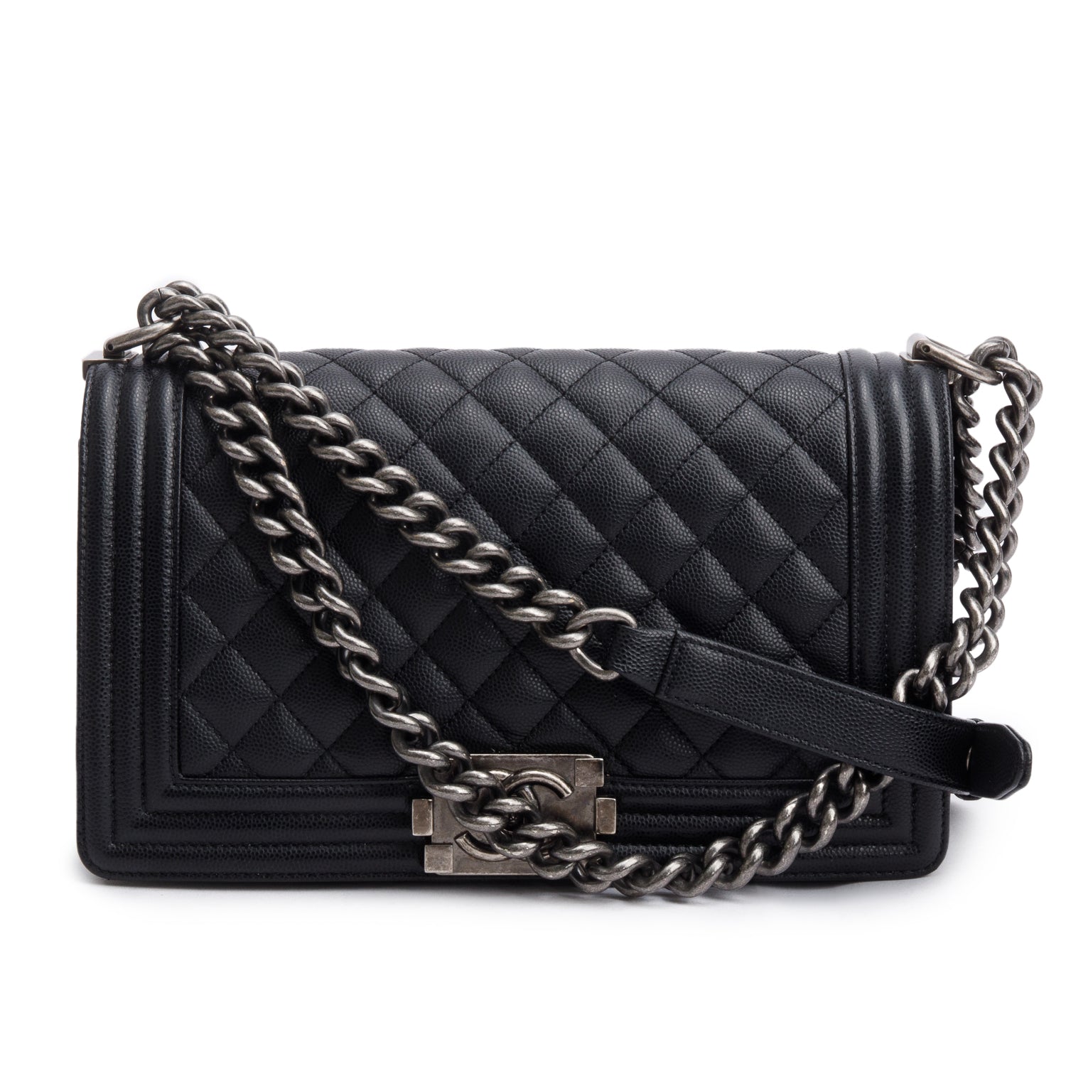 Chanel Quilted Caviar Boy Leather Black Travel Bag 4