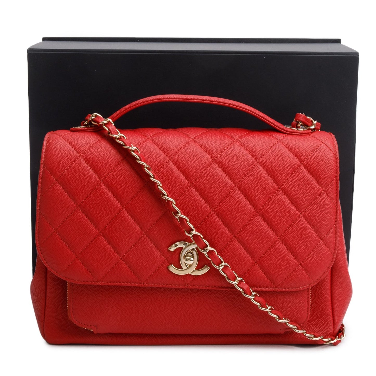 Chanel Caviar Business Affinity Flap Leather Red Travel Bag