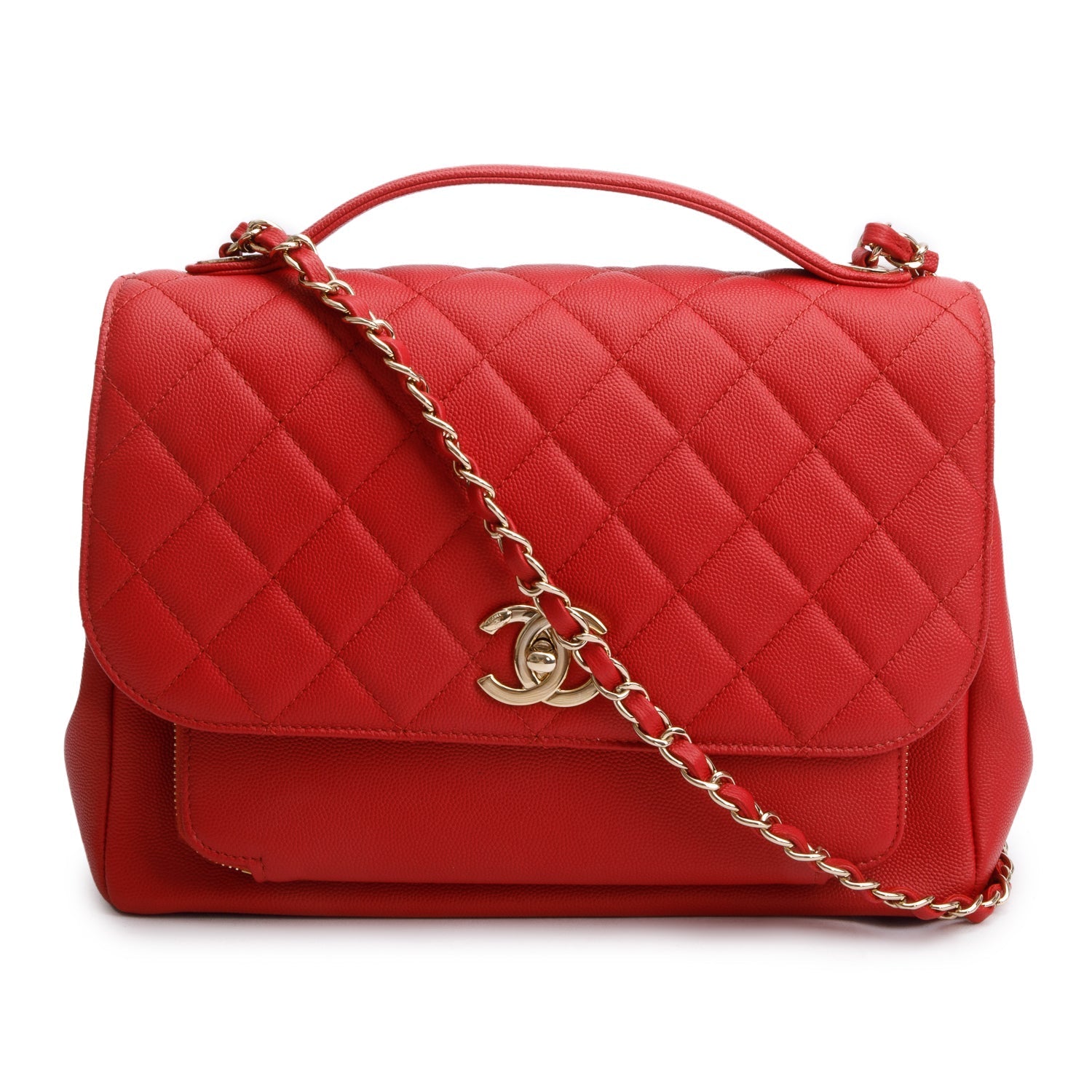 Chanel Caviar Business Affinity Flap Leather Red Travel Bag
