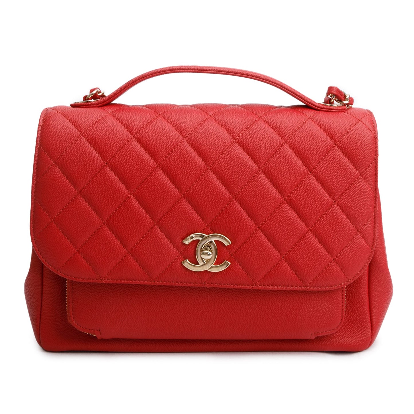 Chanel Caviar Business Affinity Flap Leather Red Travel Bag