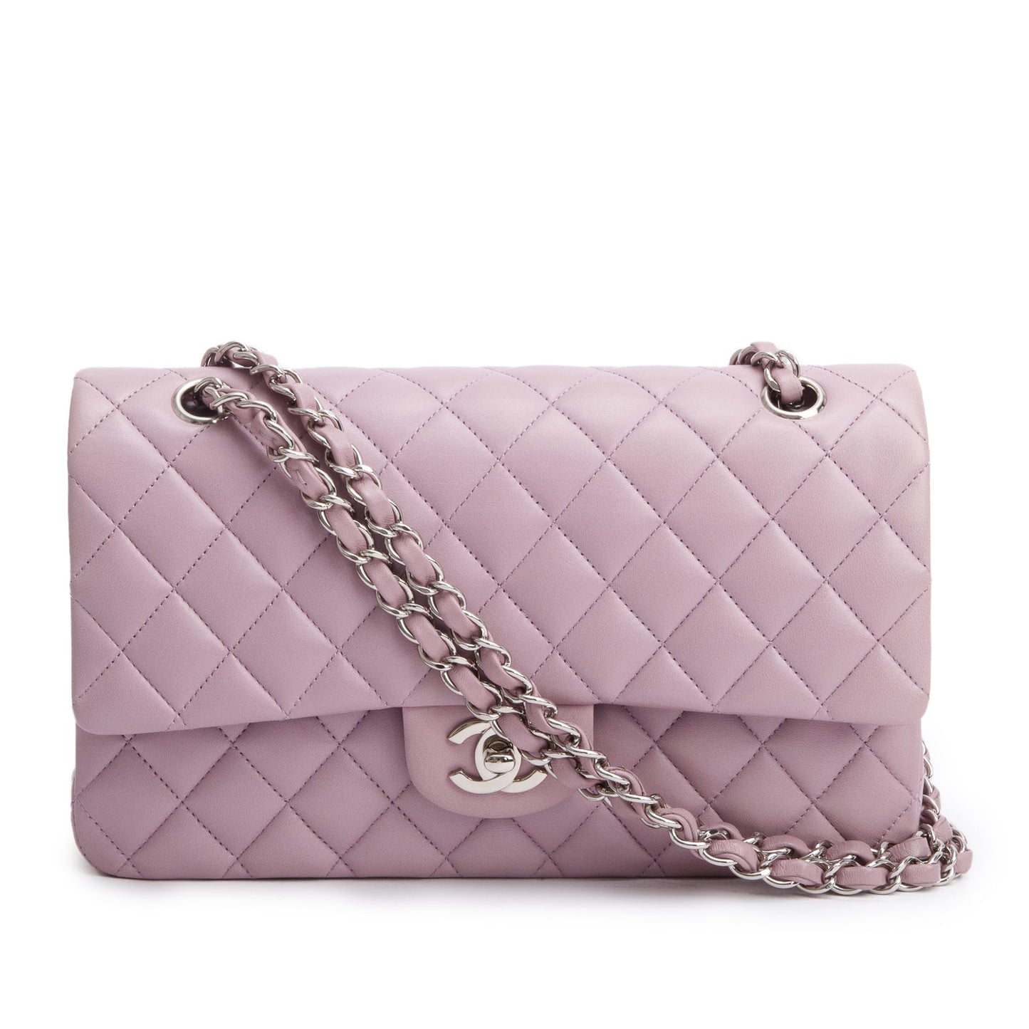 Chanel Purple Quilted Classic Double Flap Leather Lambskin Travel Bag