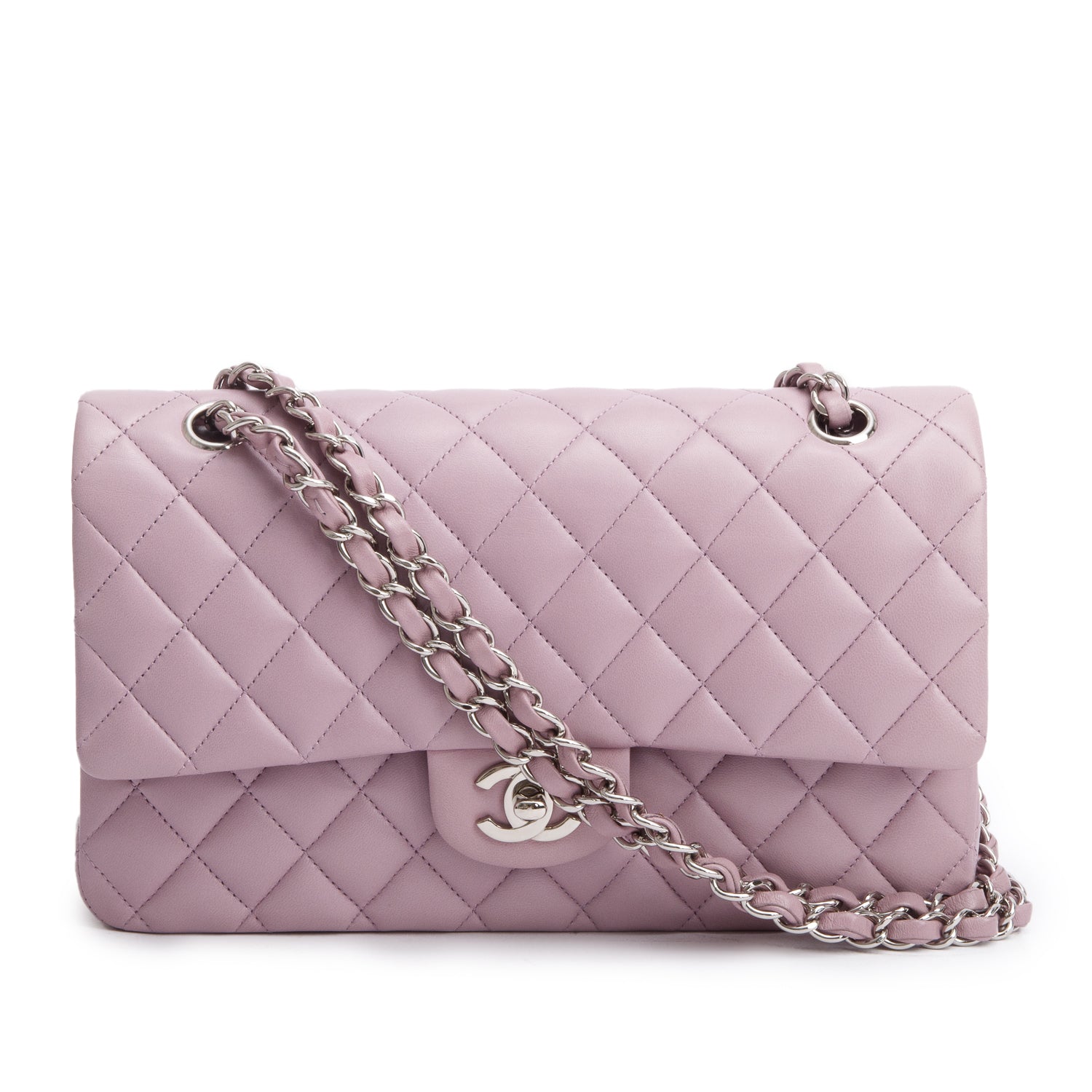 Chanel Purple Quilted Classic Double Flap Leather Lambskin Travel Bag