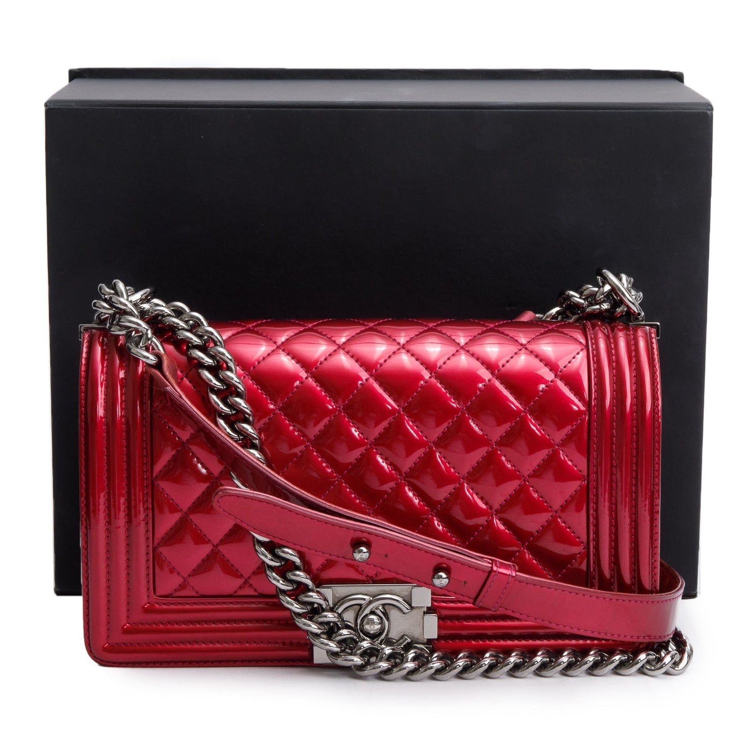 Chanel Patent Boy Leather Red Travel Bag
