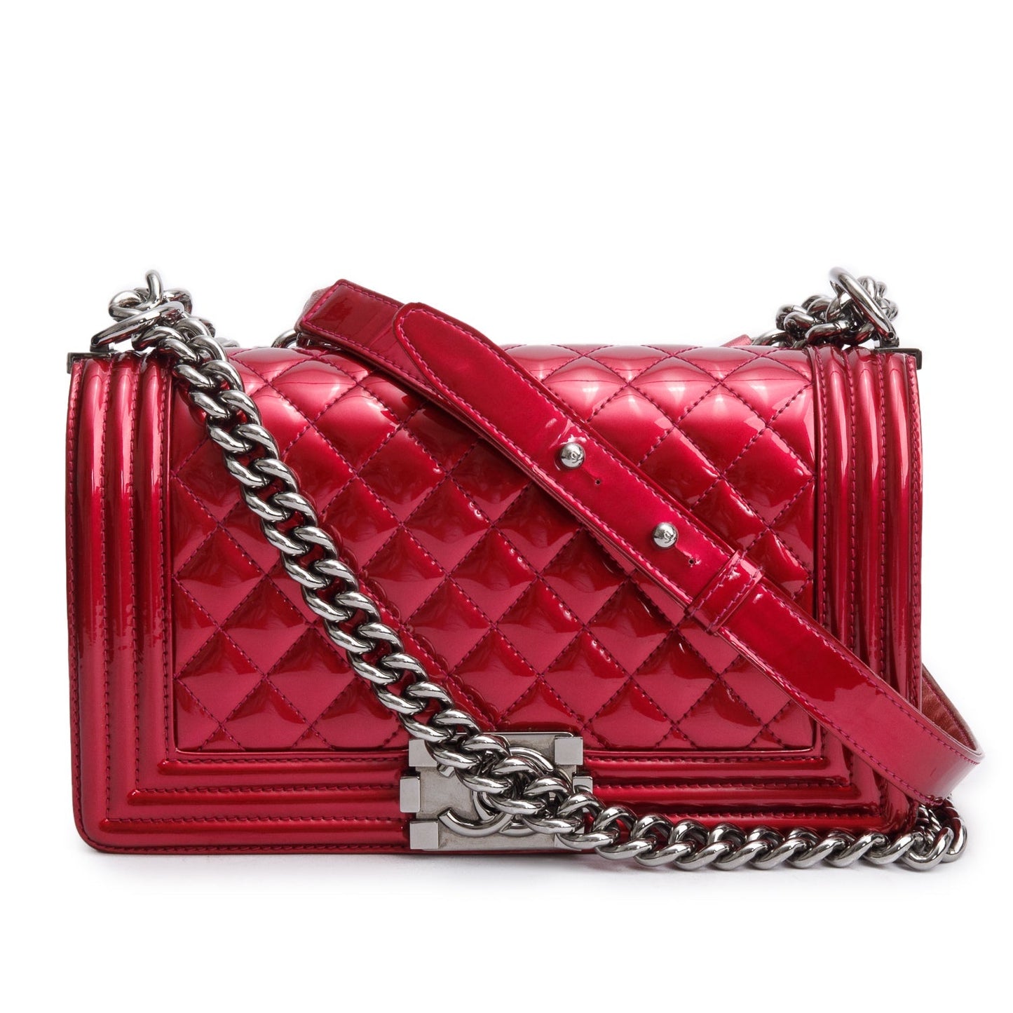 Chanel Patent Boy Leather Red Travel Bag