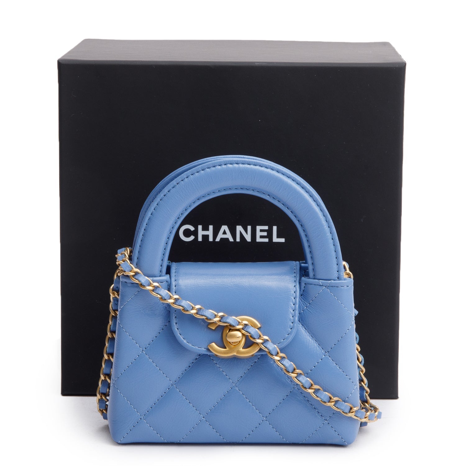 Chanel Bue Shiny Aged Kelly Leather Calfskin Nano Travel Bag