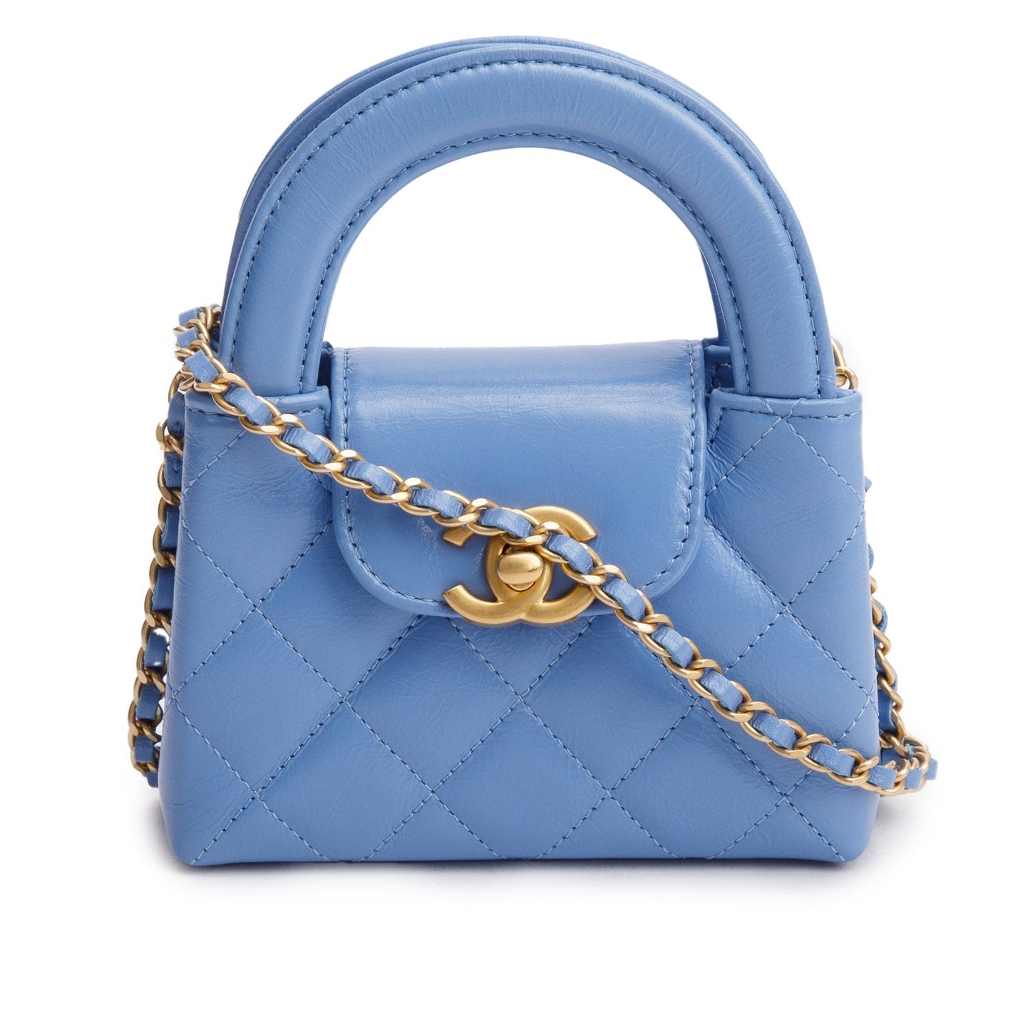 Chanel Bue Shiny Aged Kelly Leather Calfskin Nano Travel Bag