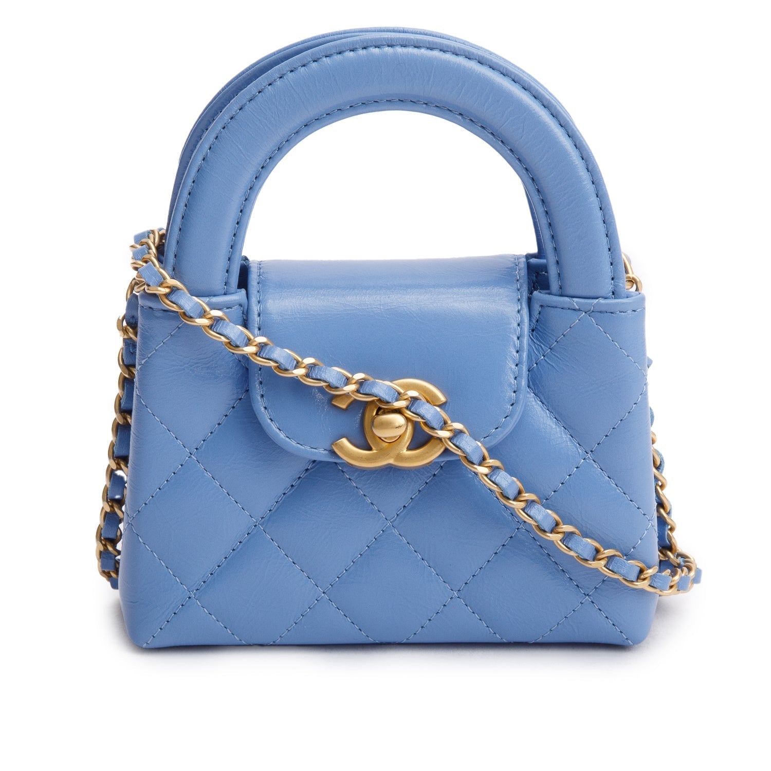 Chanel Bue Shiny Aged Kelly Leather Calfskin Nano Travel Bag