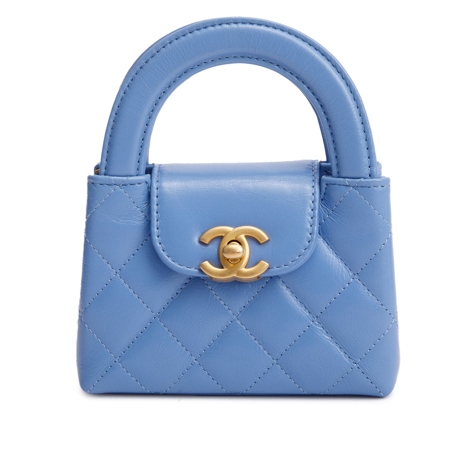 Chanel Bue Shiny Aged Kelly Leather Calfskin Nano Travel Bag