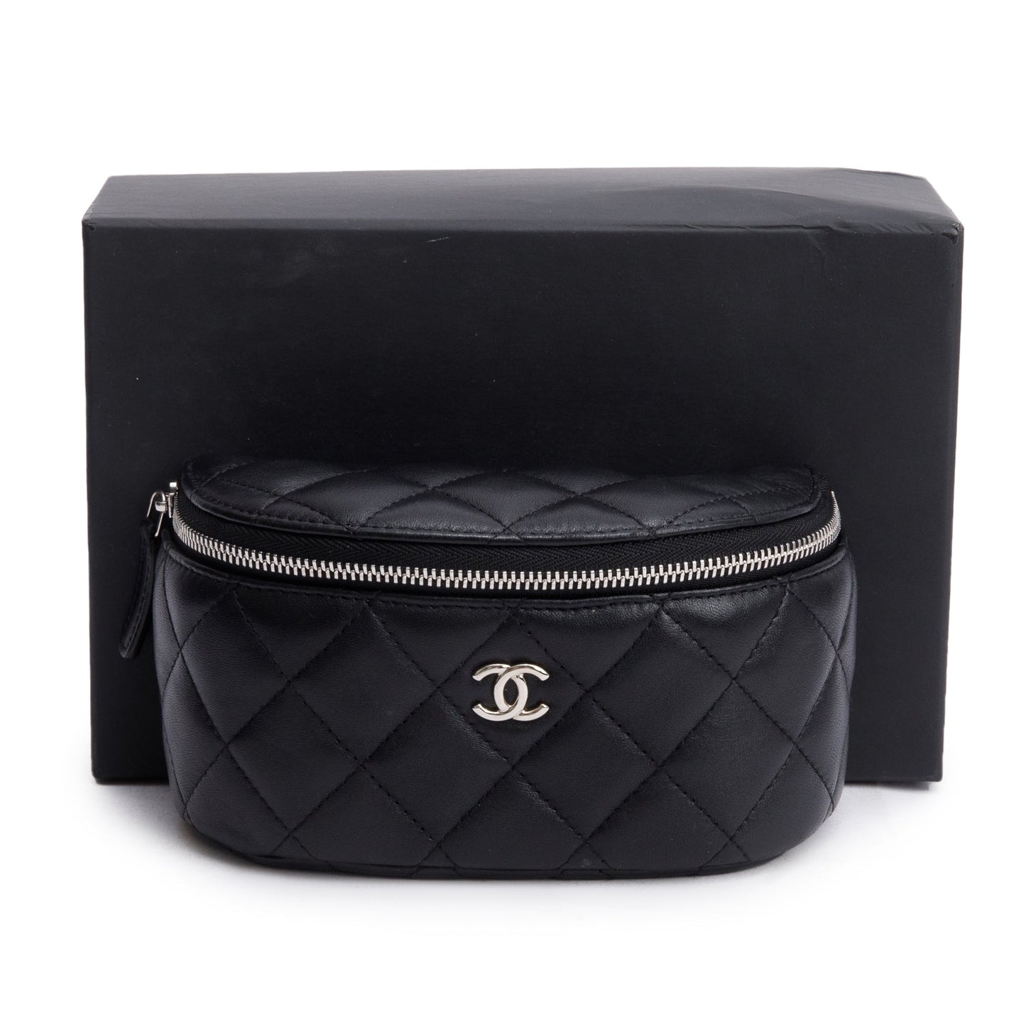 Chanel Quilted Classic Arm Coin Purse Leather Lambskin Black Wallet Case