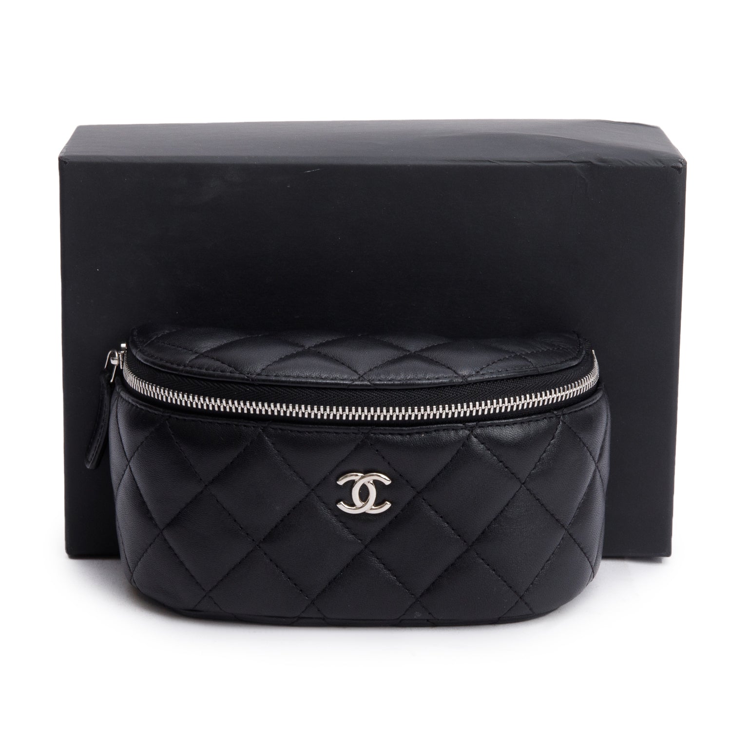Chanel Quilted Classic Arm Coin Purse Leather Lambskin Black Wallet Case