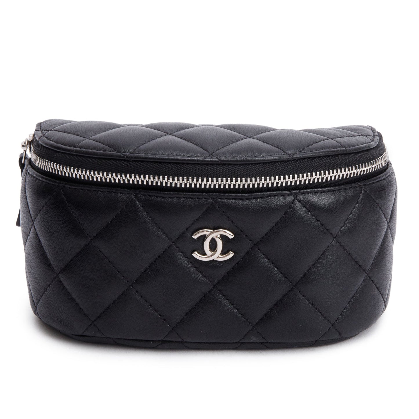 Chanel Quilted Classic Arm Coin Purse Leather Lambskin Black Wallet Case