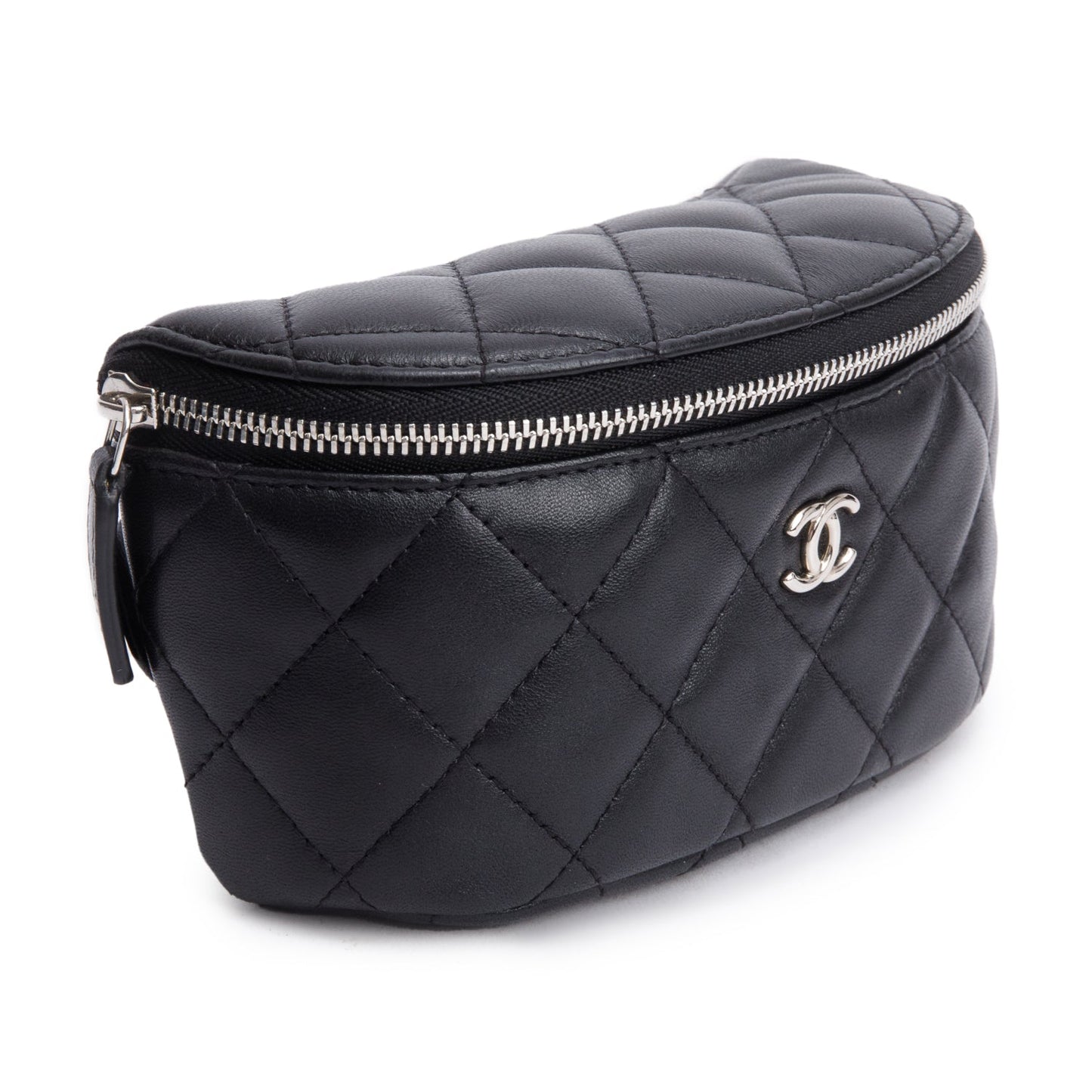 Chanel Quilted Classic Arm Coin Purse Leather Lambskin Black Wallet Case