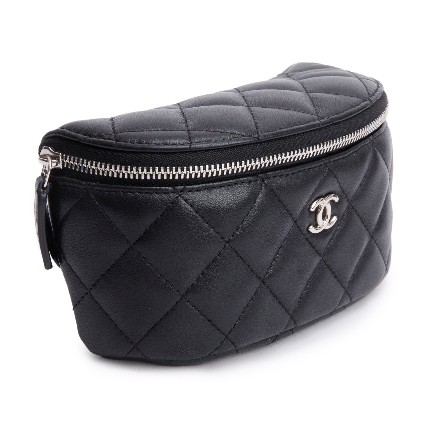 Chanel Quilted Classic Arm Coin Purse Leather Lambskin Black Wallet Case