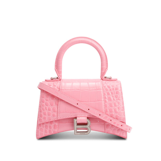 Balenciaga Croc Embossed Xs Hourglass Top Handle Bag Leather Pink Travel Bag