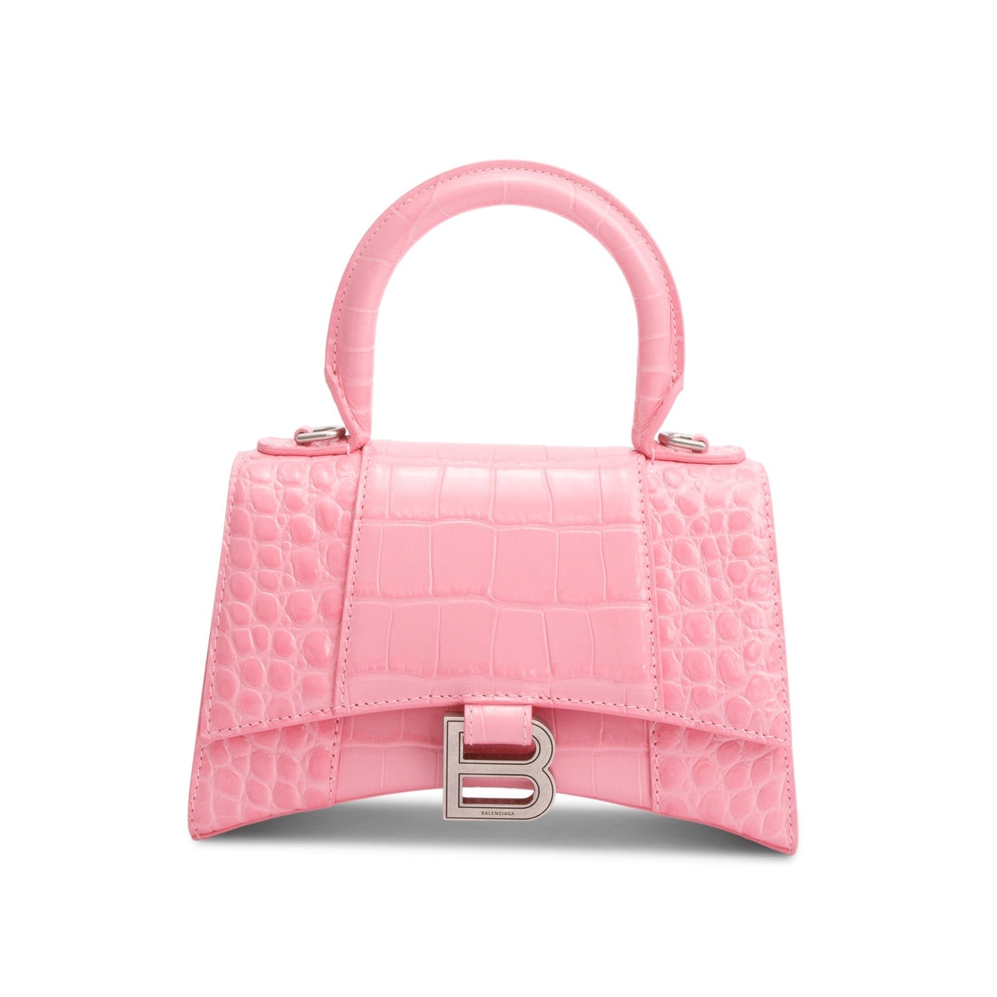 Balenciaga Croc Embossed Xs Hourglass Top Handle Bag Leather Pink Travel Bag