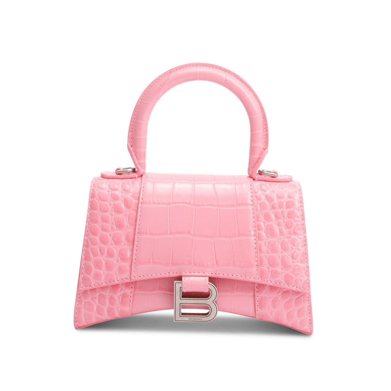 Balenciaga Croc Embossed Xs Hourglass Top Handle Bag Leather Pink Travel Bag