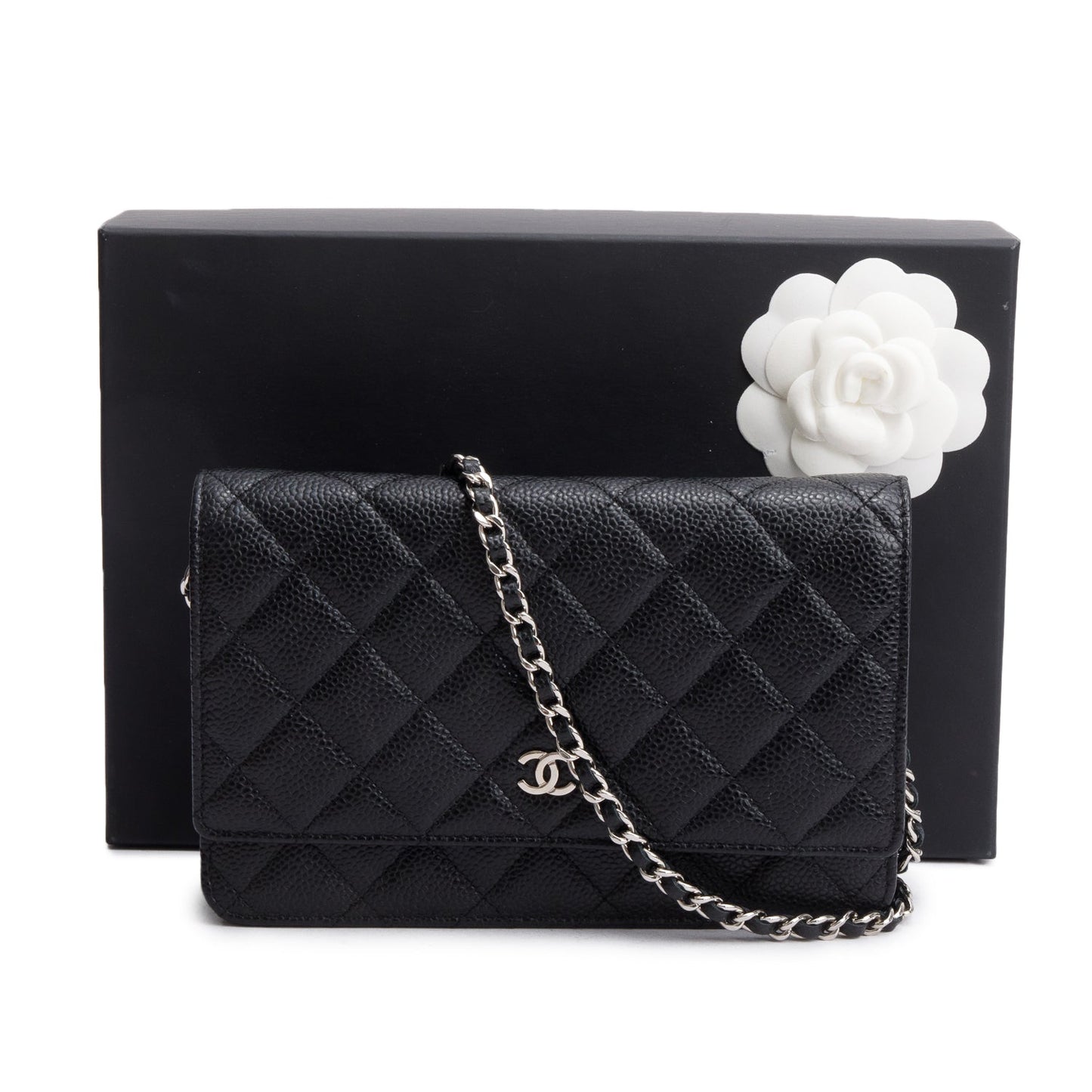 Chanel Quilted Caviar Classic on Leather Black Wallet Case 12