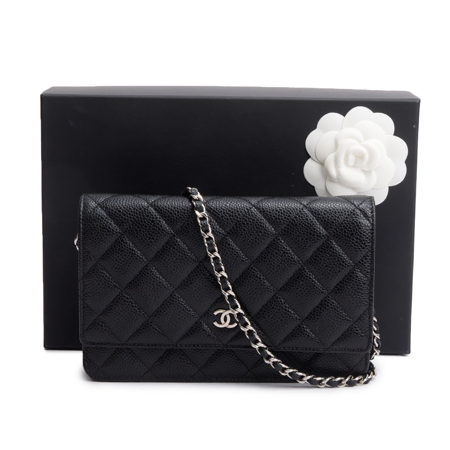 Chanel Quilted Caviar Classic on Leather Black Wallet Case 12