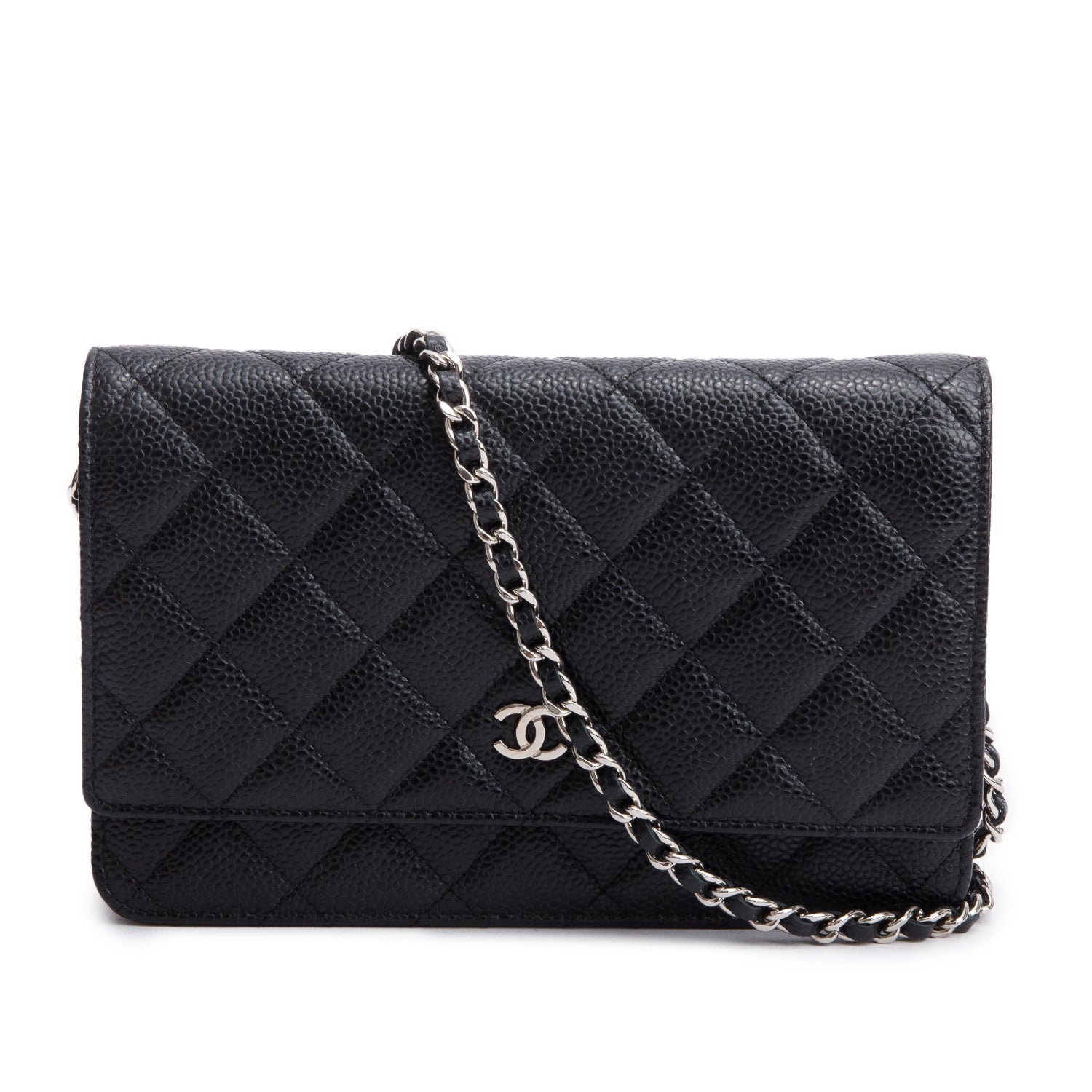 Chanel Quilted Caviar Classic on Leather Black Wallet Case 12