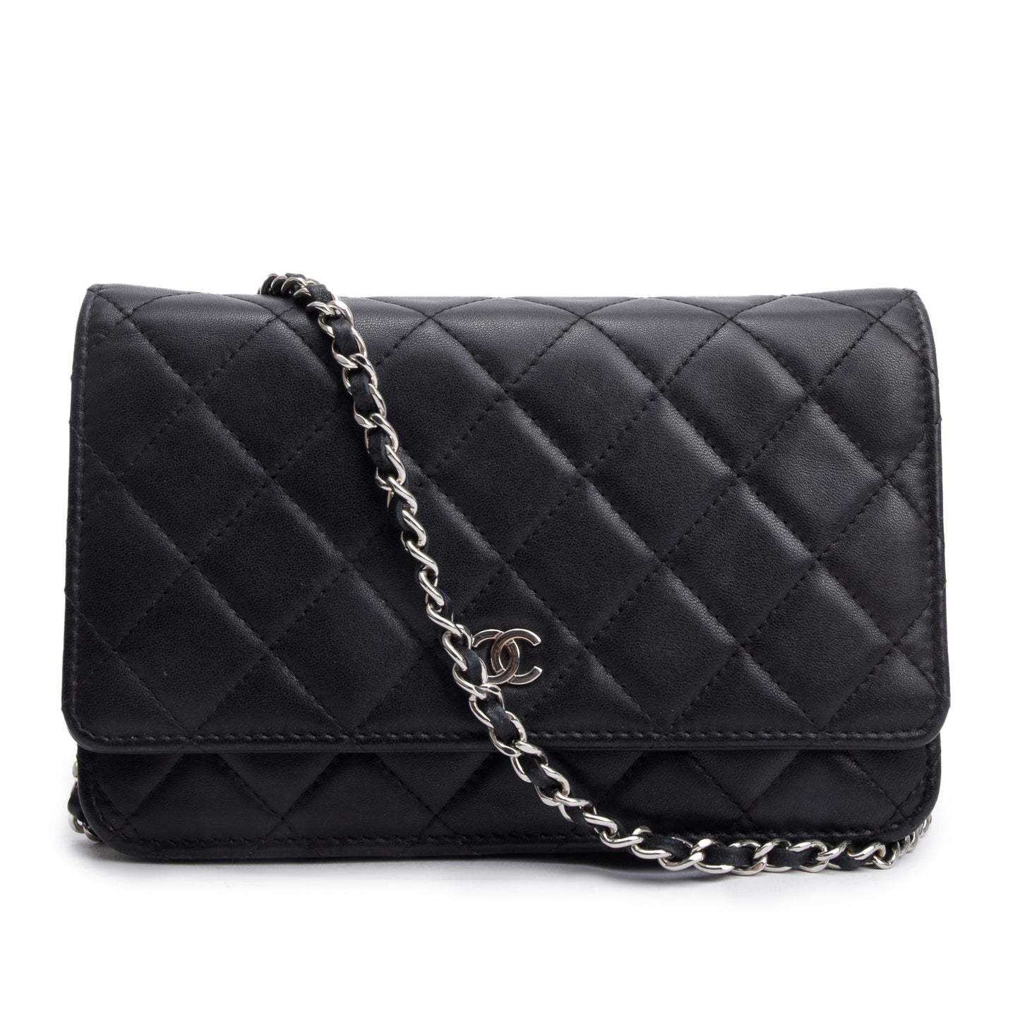 Chanel Quilted Classic on Leather Lambskin Black Wallet Case W Receipt