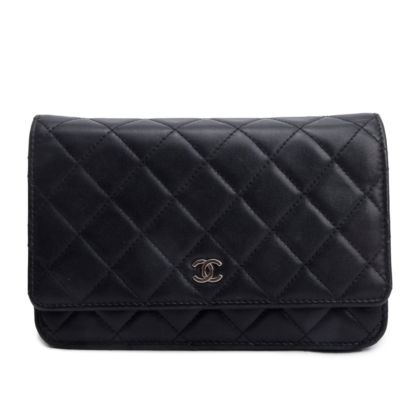 Chanel Quilted Classic on Leather Lambskin Black Wallet Case W Receipt