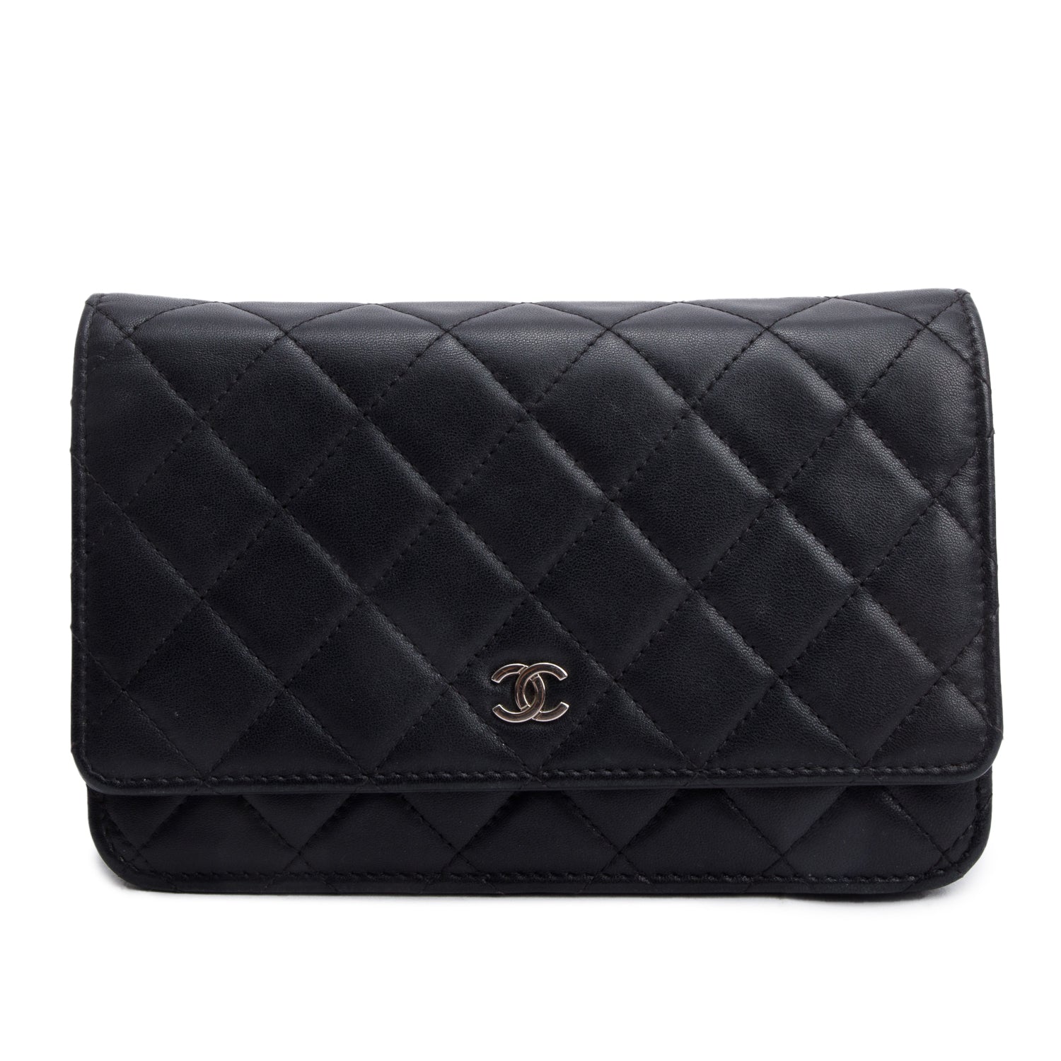 Chanel Quilted Classic on Leather Lambskin Black Wallet Case W Receipt