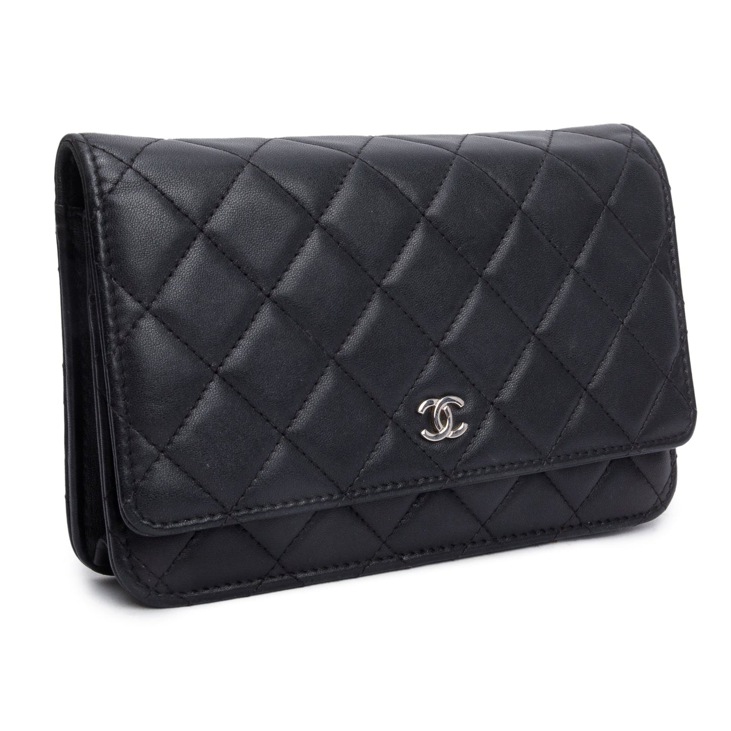 Chanel Quilted Classic on Leather Lambskin Black Wallet Case W Receipt