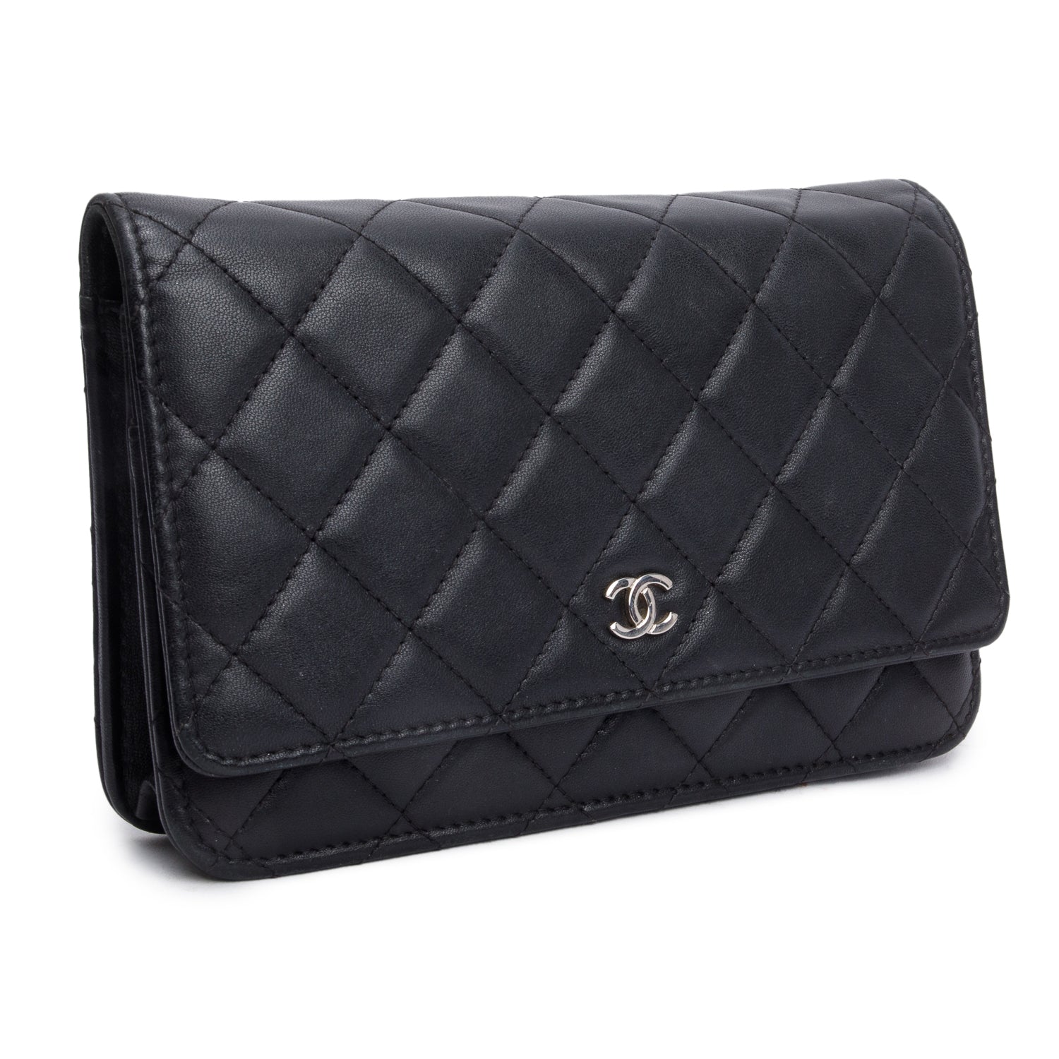 Chanel Quilted Classic on Leather Lambskin Black Wallet Case W Receipt