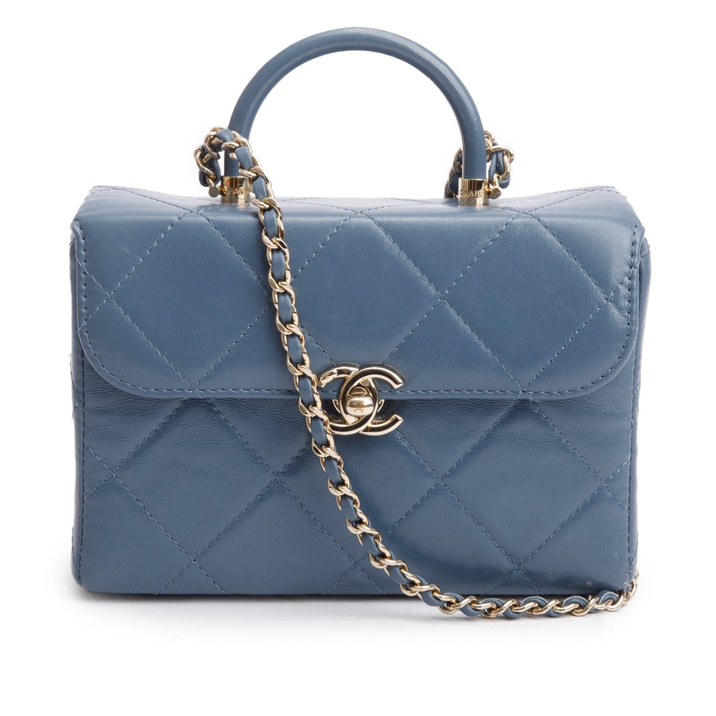 Chanel Quilted Vanity Top Handle Leather Lambskin Blue Travel Bag