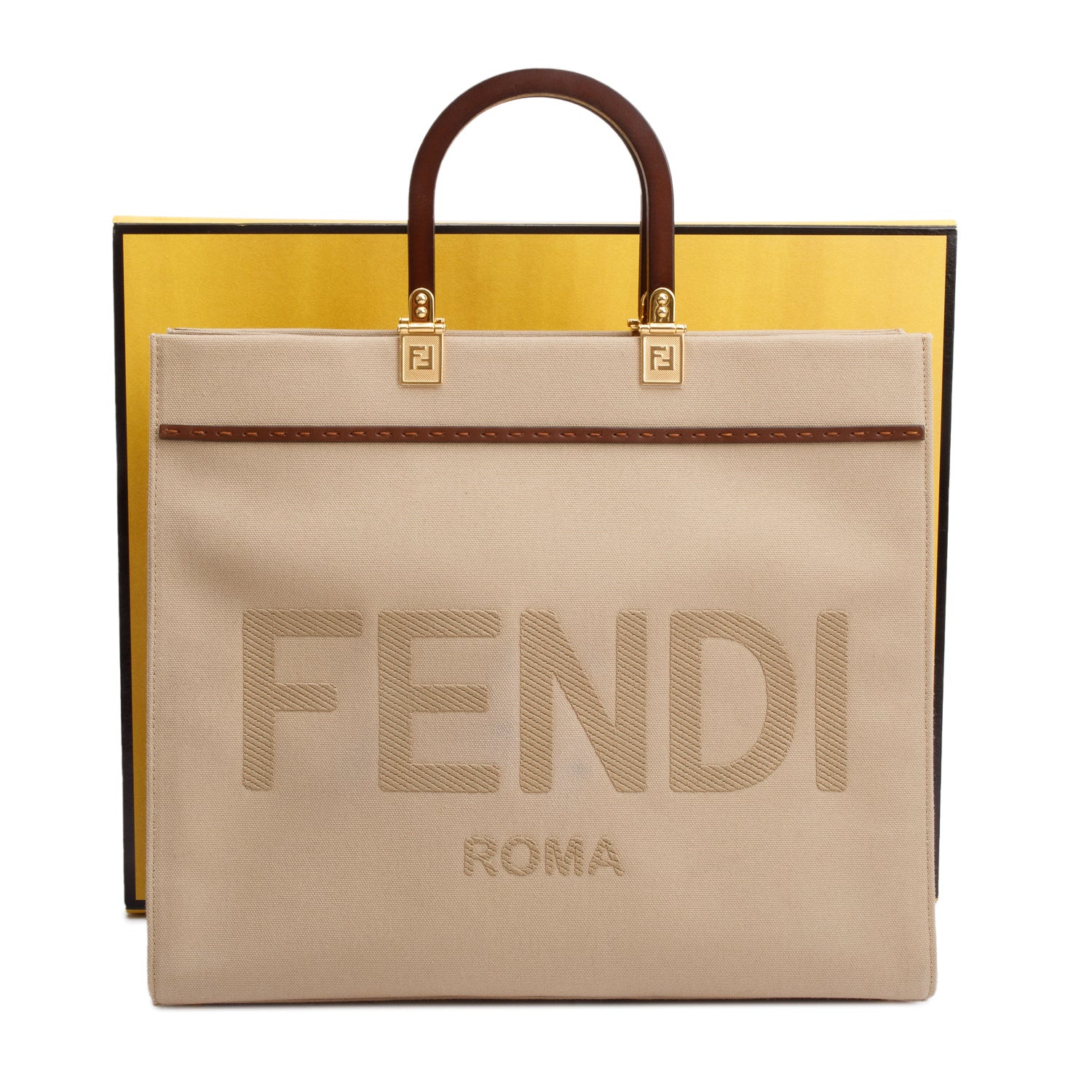 Fendi Neutral Sunshine Tote Bag Canvas Medium