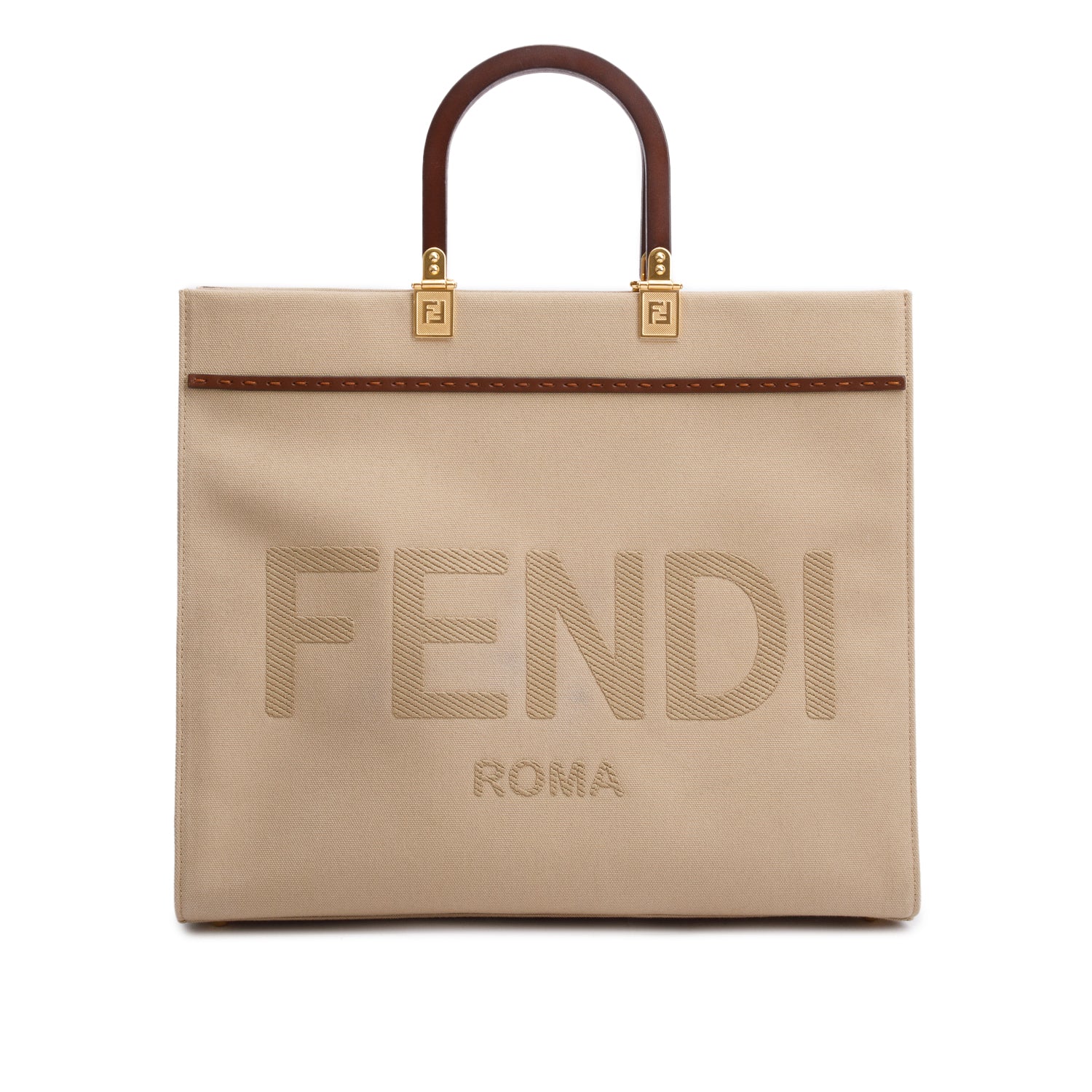 Fendi Neutral Sunshine Tote Bag Canvas Medium
