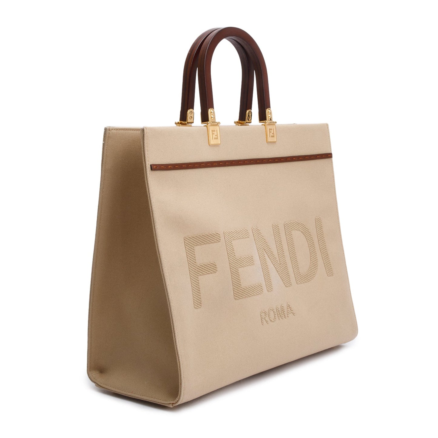 Fendi Neutral Sunshine Tote Bag Canvas Medium