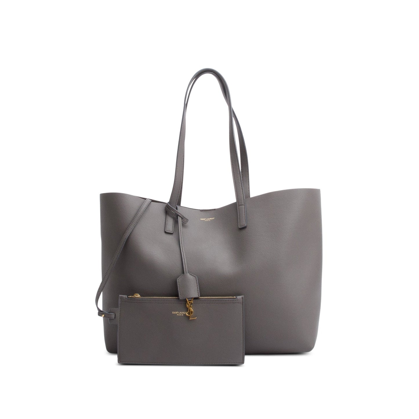 YSL Saint Laurent Grey E W Shopping Tote Leather Large Tote Bag