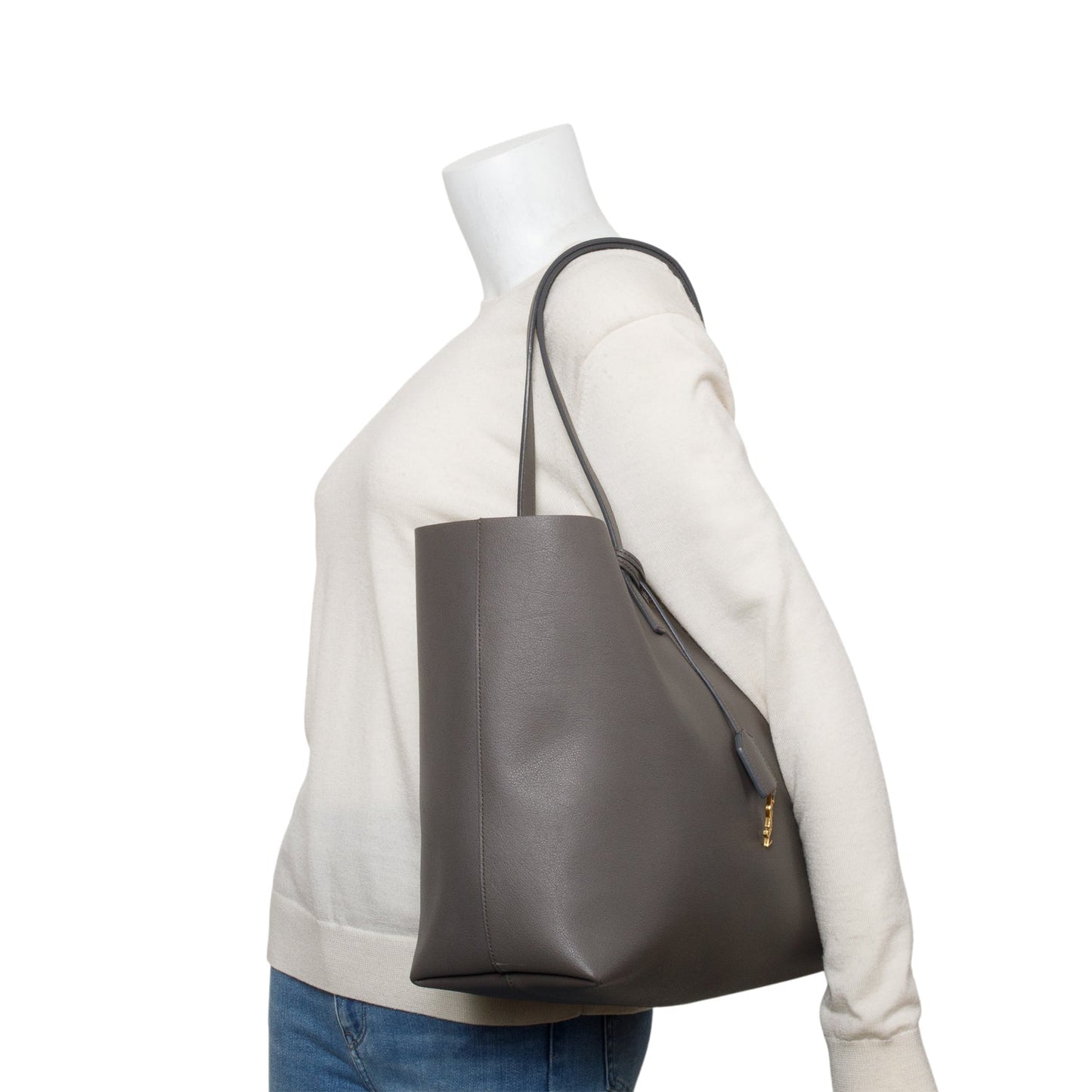 YSL Saint Laurent Grey E W Shopping Tote Leather Large Tote Bag