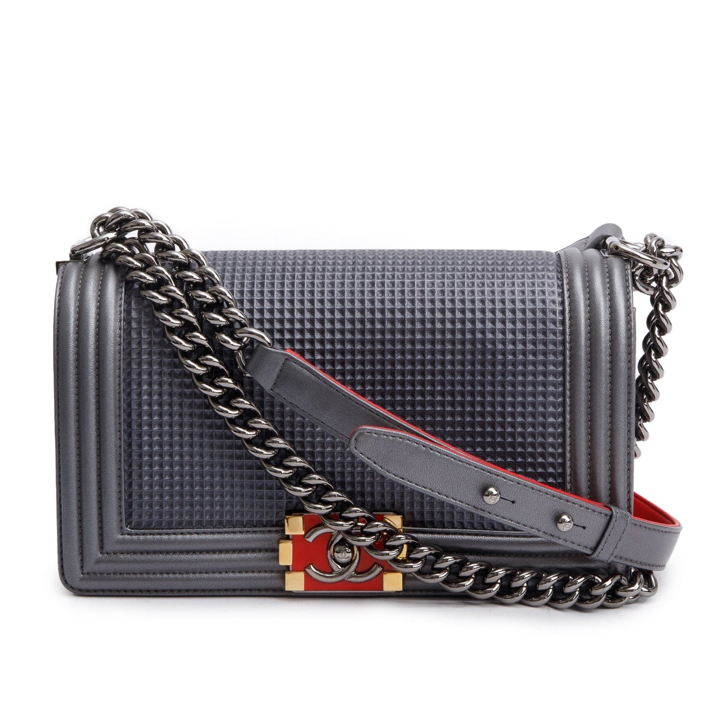 Chanel Cube Boy Leather Lambskin Grey Travel Bag