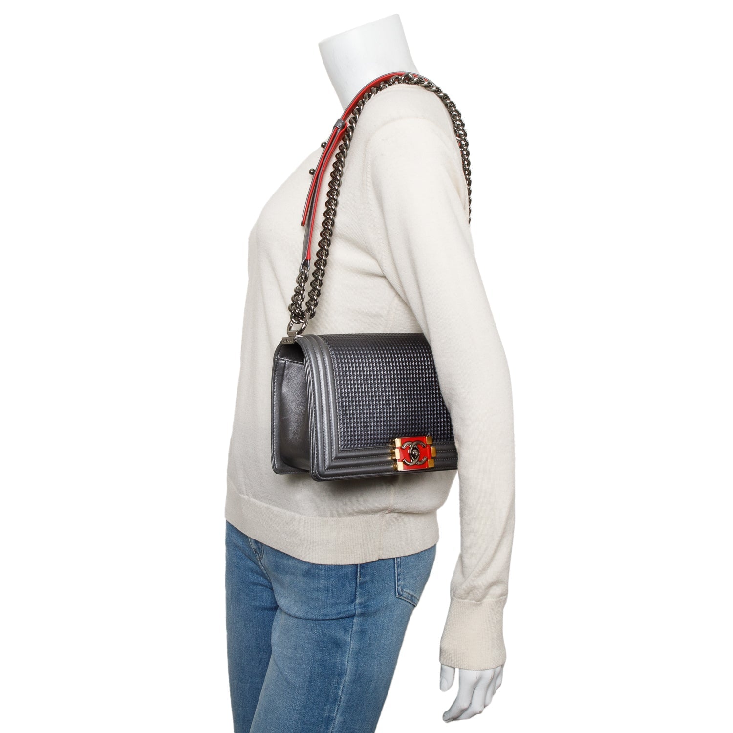 Chanel Cube Boy Leather Lambskin Grey Travel Bag