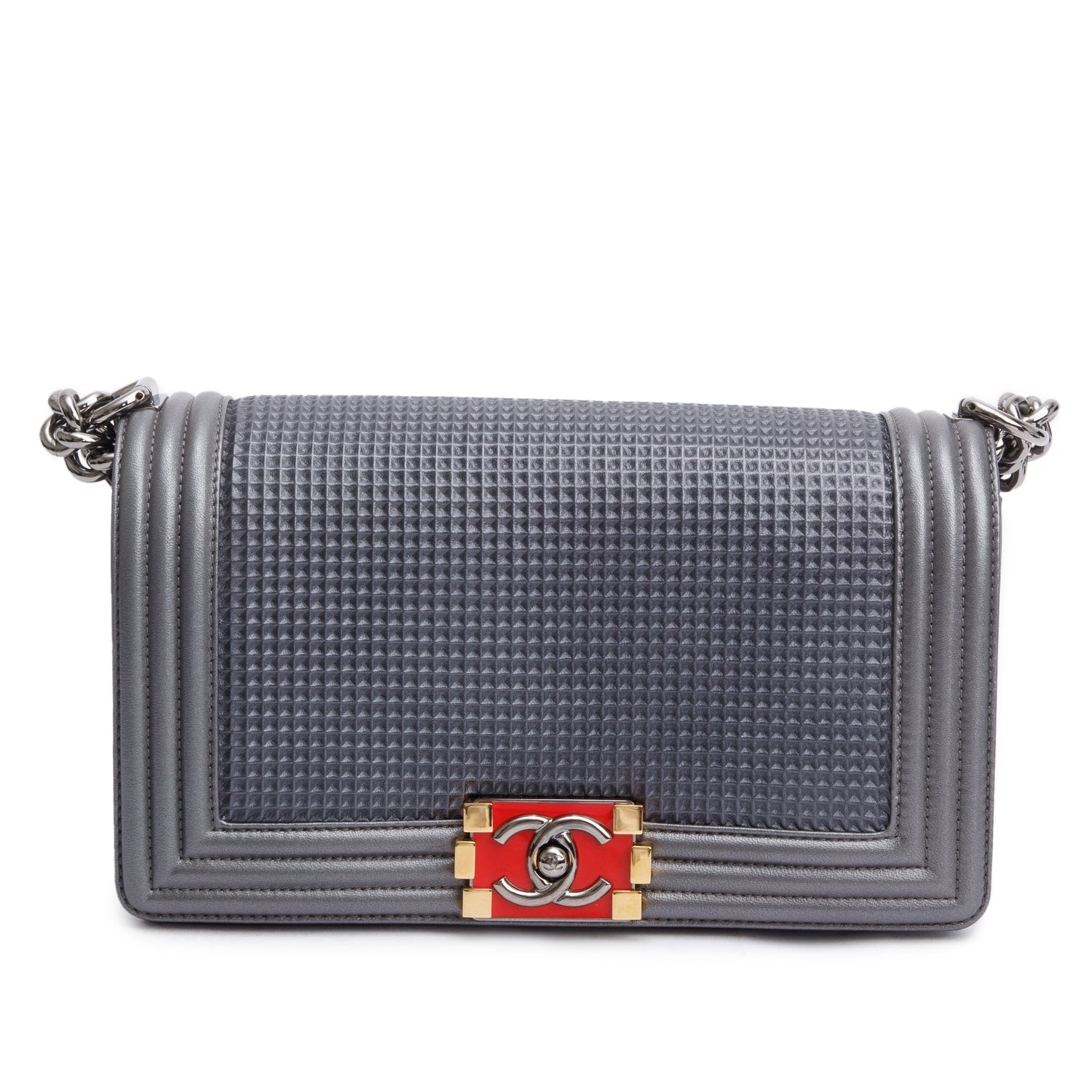 Chanel Cube Boy Leather Lambskin Grey Travel Bag