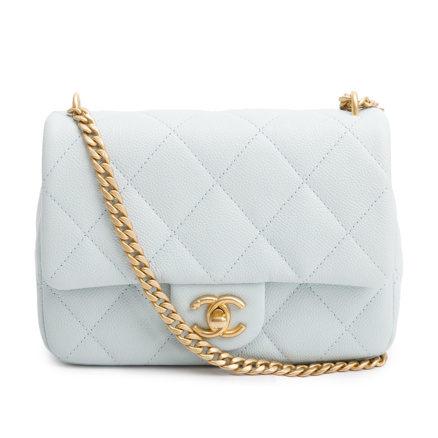 Chanel Light Quilted Caviar Sweetheart Square Leather Blue Travel Bag