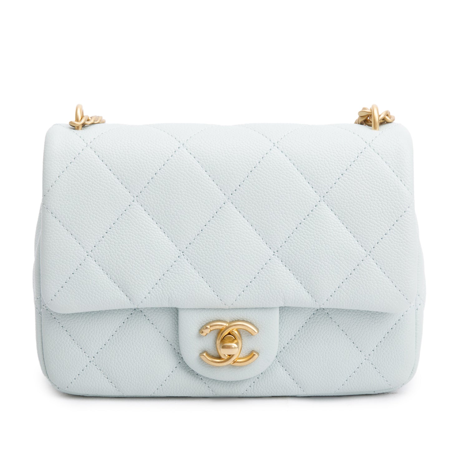 Chanel Light Quilted Caviar Sweetheart Square Leather Blue Travel Bag