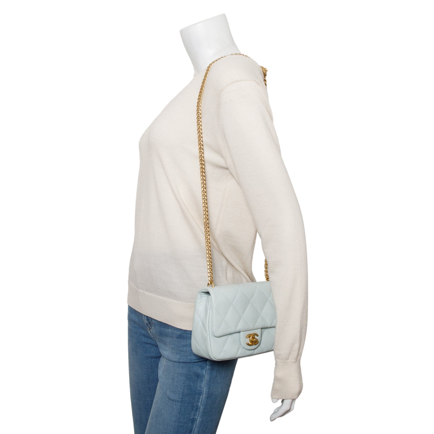 Chanel Light Quilted Caviar Sweetheart Square Leather Blue Travel Bag