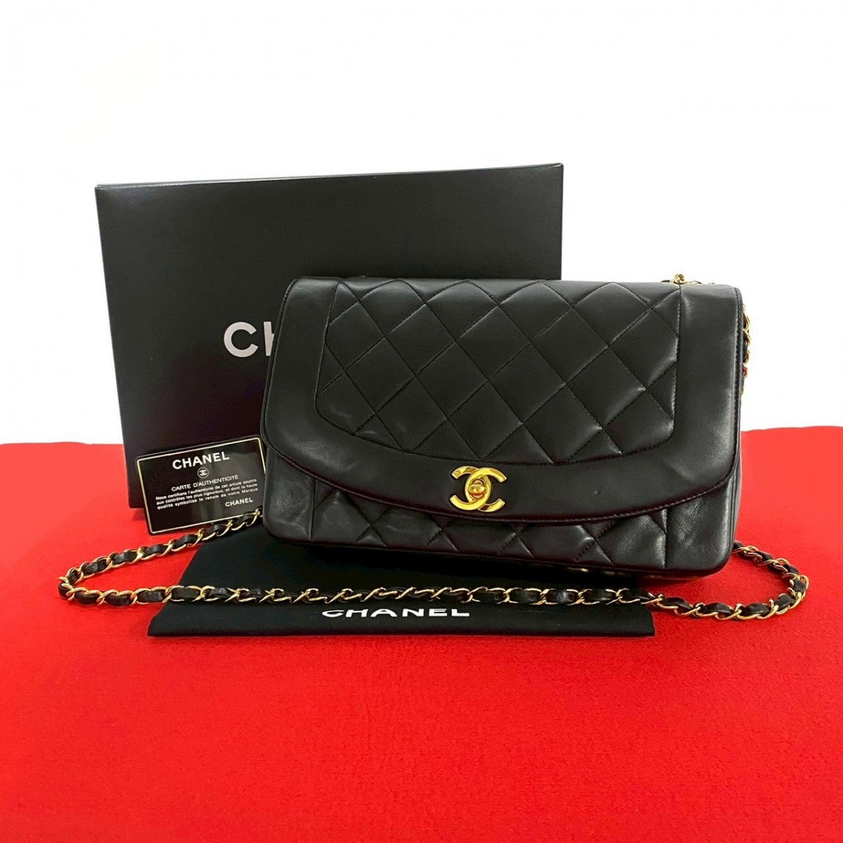 Chanel lambskin COCO Mark Matrasse Diana flap Black Shoulder Bag