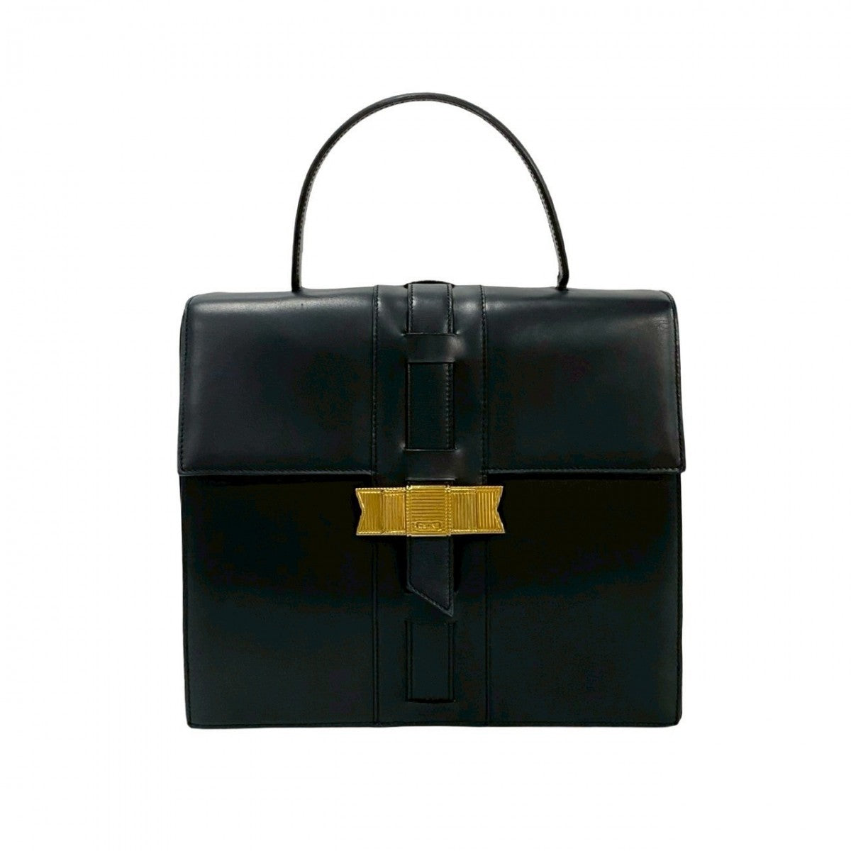 Ribbon Metal Women Leather Black Travel Bag
