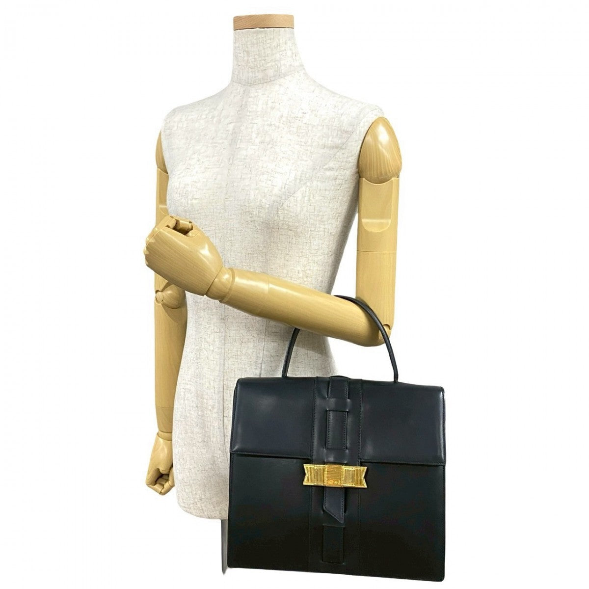 Ribbon Metal Women Leather Black Travel Bag